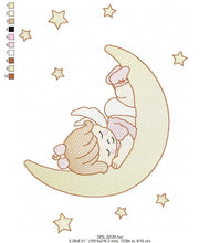 Charger l&#39;image dans la galerie, Angel embroidery designs - Girl in the moon embroidery design machine embroidery pattern - Angel sleeping in moon embroidery file download
