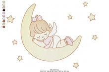 Cargar imagen en el visor de la galería, Angel embroidery designs - Girl in the moon embroidery design machine embroidery pattern - Angel sleeping in moon embroidery file download
