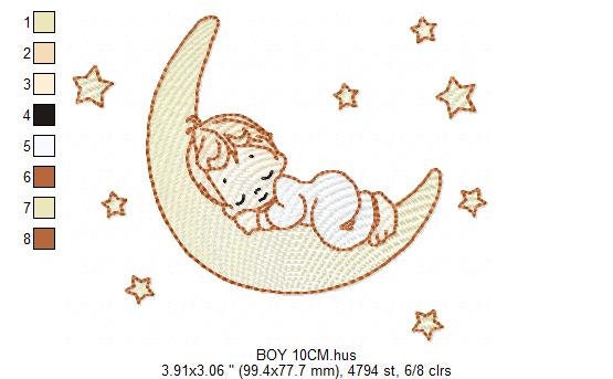 Angel embroidery designs - Boy in moon embroidery design machine embroidery pattern - Angel in the moon embroidery file - sleeping boy