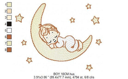Angel embroidery designs - Boy in moon embroidery design machine embroidery pattern - Angel in the moon embroidery file - sleeping boy