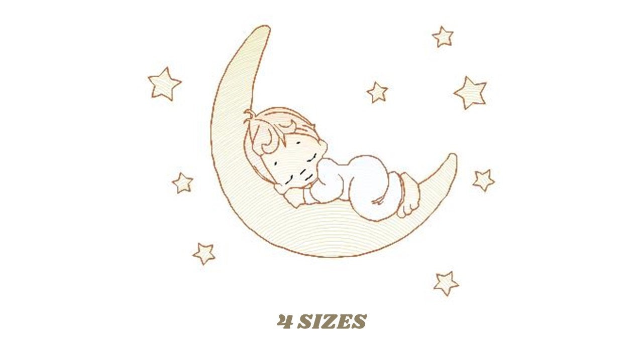 Angel embroidery designs - Boy in moon embroidery design machine embroidery pattern - Angel in the moon embroidery file - sleeping boy