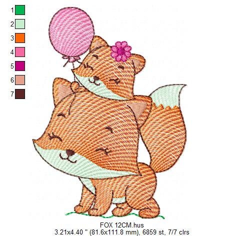 Red Fox mum with baby girl embroidery designs - Woodland animals embroidery design machine embroidery pattern - Fox embroidery file download Marcia Embroidery