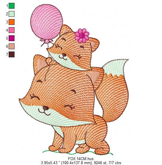 Red Fox mum with baby girl embroidery designs - Woodland animals embroidery design machine embroidery pattern - Fox embroidery file download Marcia Embroidery