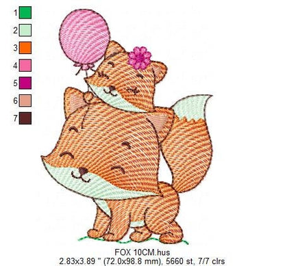 Dad Fox with female cub embroidery designs - Red Fox embroidery design machine embroidery pattern - Animal embroidery file - pes download - Marcia Embroidery