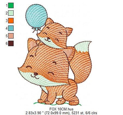 Dad Fox embroidery designs - Red Fox with male cub machine embroidery pattern - Animal family file - Baby boy and girl file - Instant download pes jef