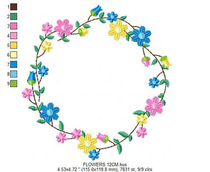 Monogram Frame embroidery designs - Flower embroidery design machine embroidery pattern - Floral wreath embroidery file - digital download