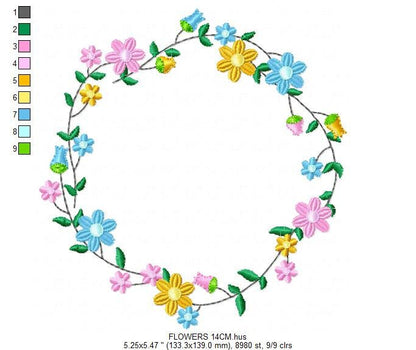 Monogram Frame embroidery designs - Flower embroidery design machine embroidery pattern - Floral wreath embroidery file - digital download