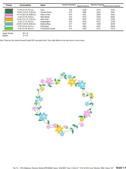 Monogram Frame embroidery designs - Flower embroidery design machine embroidery pattern - Floral wreath embroidery file - digital download