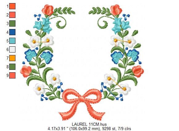 Laurel with lace and flowers embroidery designs - Floral wreath embroidery design machine embroidery pattern - instant digital download pes Marcia Embroidery