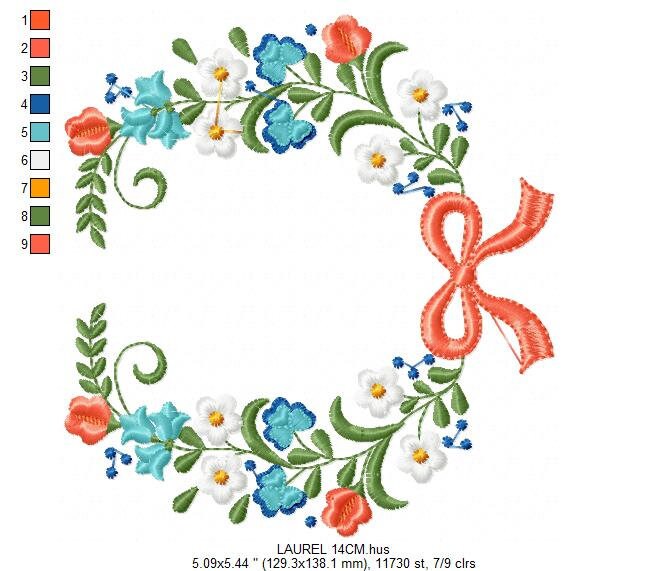 Laurel with lace and flowers embroidery designs - Floral wreath embroidery design machine embroidery pattern - instant digital download pes Marcia Embroidery