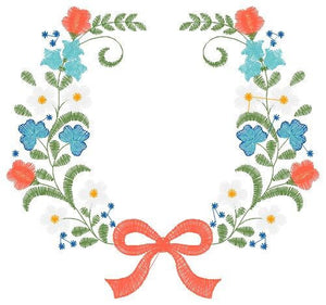 Laurel with lace and flowers embroidery designs - Floral wreath embroidery design machine embroidery pattern - instant digital download pes