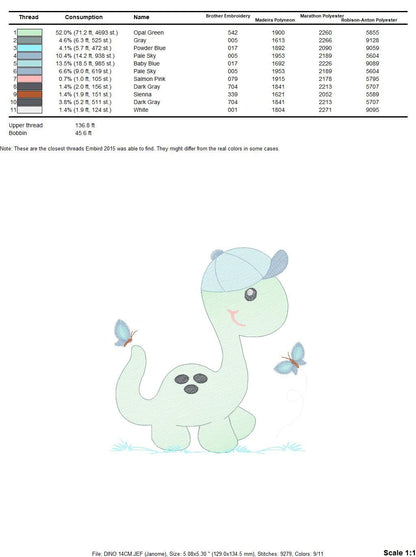 Dinosaur embroidery designs - Dino embroidery design machine embroidery pattern - instant download - Baby boy embroidery file brontosaurus Marcia Embroidery
