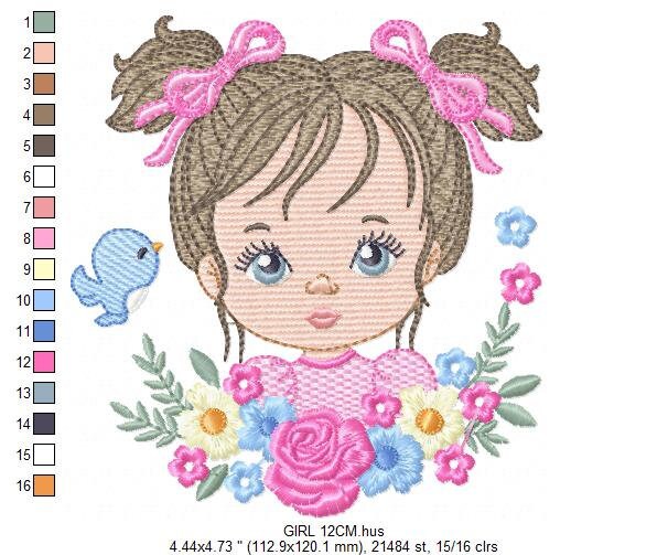 Girl embroidery designs - Flower girl embroidery design machine embroidery pattern - girl with flowers embroidery file butterfly embroidery