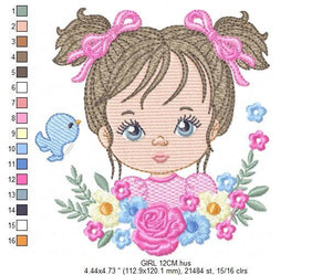 Girl embroidery designs - Flower girl embroidery design machine embroidery pattern - girl with flowers embroidery file butterfly embroidery