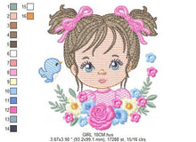 Cargar imagen en el visor de la galería, Girl embroidery designs - Flower girl embroidery design machine embroidery pattern - girl with flowers embroidery file butterfly embroidery
