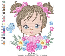 Cargar imagen en el visor de la galería, Girl embroidery designs - Flower girl embroidery design machine embroidery pattern - girl with flowers embroidery file butterfly embroidery
