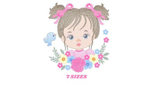 Laden Sie das Bild in den Galerie-Viewer, Girl embroidery designs - Flower girl embroidery design machine embroidery pattern - girl with flowers embroidery file butterfly embroidery
