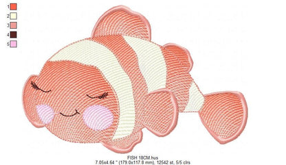 Clown Fish embroidery designs - Ocean animals embroidery design machine embroidery pattern - Sleeping Fish embroidery - delicate sea animal Marcia Embroidery