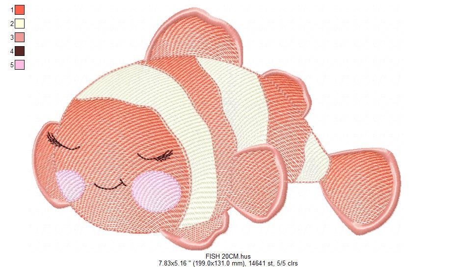 Clown Fish embroidery designs - Ocean animals embroidery design machine embroidery pattern - Sleeping Fish embroidery - delicate sea animal Marcia Embroidery