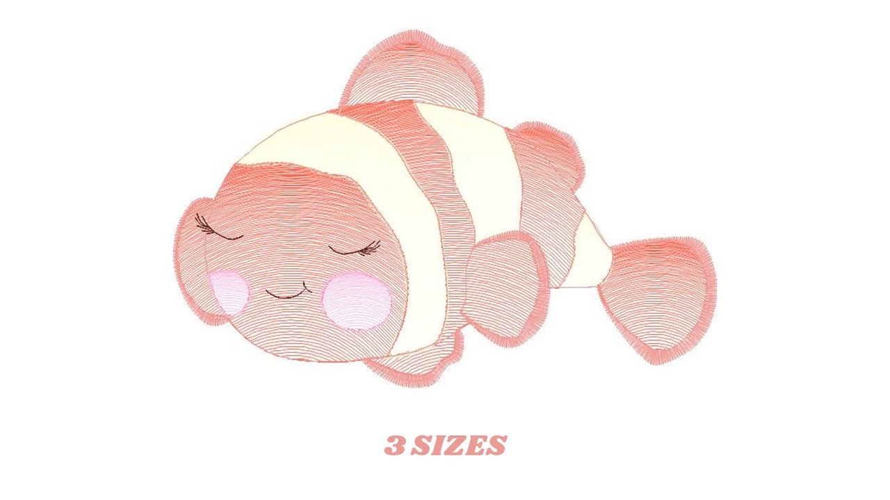 Clown Fish embroidery designs - Ocean animals embroidery design machine embroidery pattern - Sleeping Fish embroidery - delicate sea animal Marcia Embroidery
