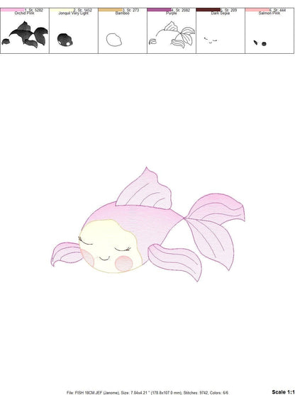 Fish embroidery designs - Ocean animals embroidery design machine embroidery pattern - Sleeping fish embroidery file - delicate sea animals Marcia Embroidery