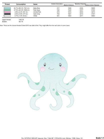 Jellyfish embroidery design - Octopus embroidery designs machine embroidery pattern - Ocean animals embroidery - instant digital download - Marcia Embroidery