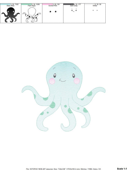 Jellyfish embroidery design - Octopus embroidery designs machine embroidery pattern - Ocean animals embroidery - instant digital download - Marcia Embroidery