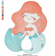 Laden Sie das Bild in den Galerie-Viewer, Mermaid embroidery designs - Princess embroidery design machine embroidery pattern - Mermaid rippled design Baby girl embroidery download
