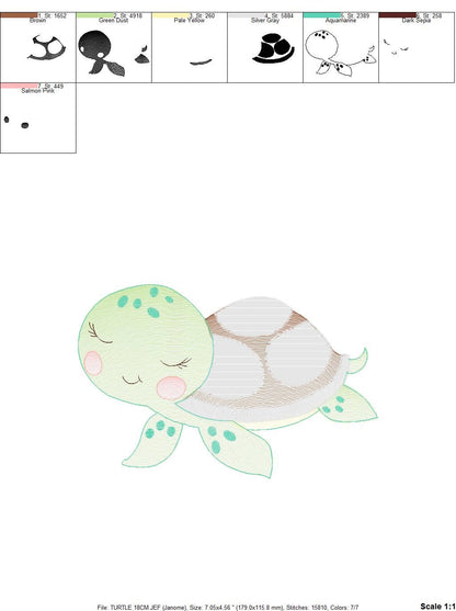 Turtle embroidery designs - Ocean animals embroidery design machine embroidery pattern - Sleeping Turtle embroidery - delicate sea animal