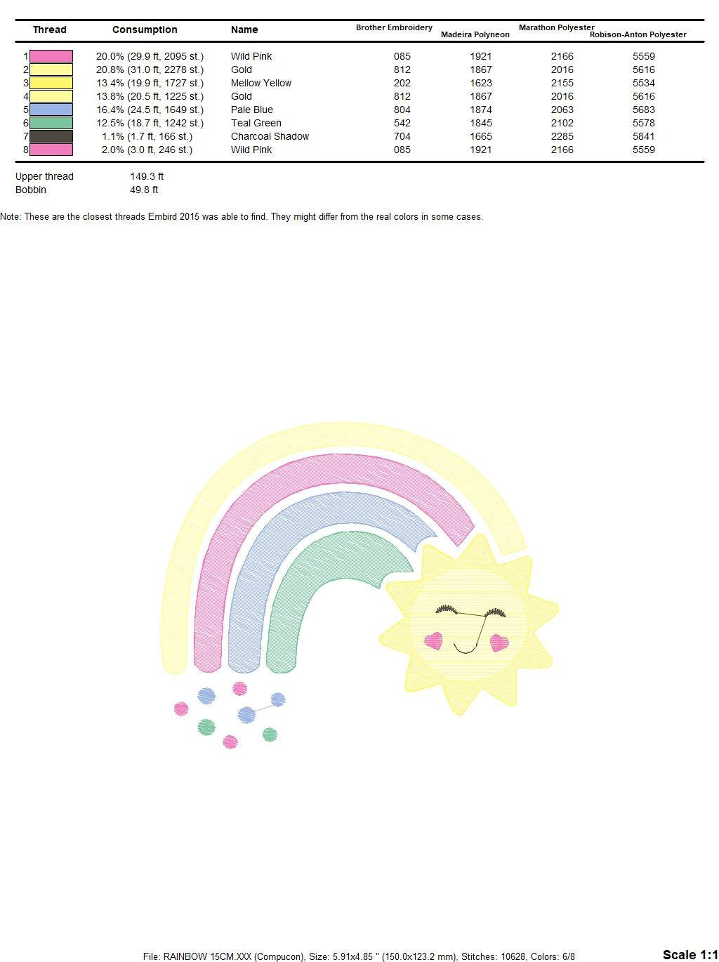 Rainbow embroidery design - Sun embroidery designs machine embroidery pattern - sky embroidery file - kid embroidery rainbow pes download - Marcia Embroidery