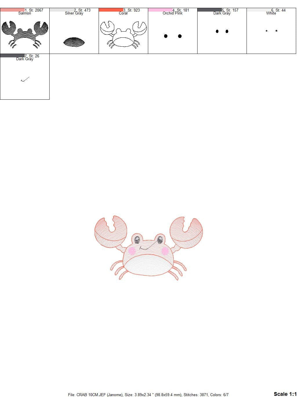 Crab embroidery design - Beach embroidery designs machine embroidery pattern - animal embroidery file - kid sea beach instant download