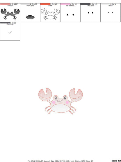 Crab embroidery design - Beach embroidery designs machine embroidery pattern - animal embroidery file - kid sea beach instant download