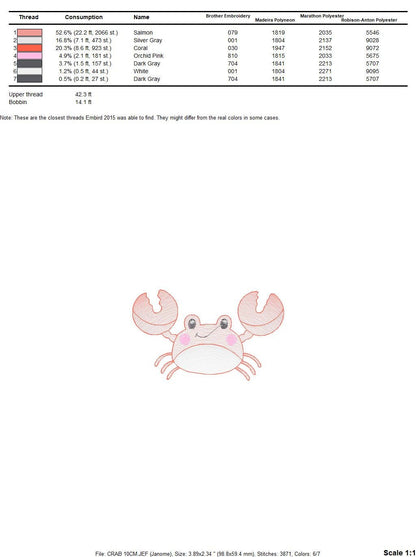 Crab embroidery design - Beach embroidery designs machine embroidery pattern - animal embroidery file - kid sea beach instant download