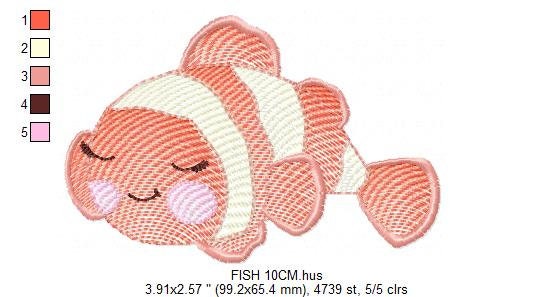 Clown Fish embroidery designs - Ocean animals embroidery design machine embroidery pattern - Sleeping Fish embroidery - delicate sea animal Marcia Embroidery