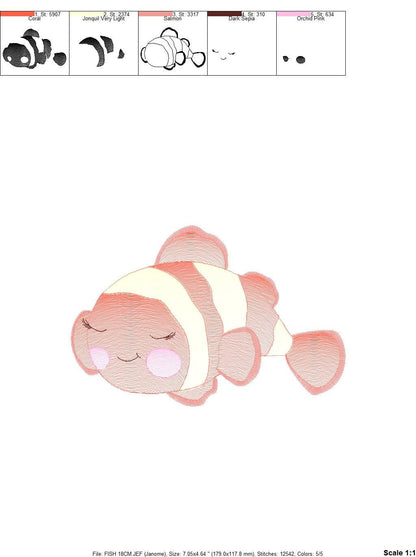 Clown Fish embroidery designs - Ocean animals embroidery design machine embroidery pattern - Sleeping Fish embroidery - delicate sea animal Marcia Embroidery