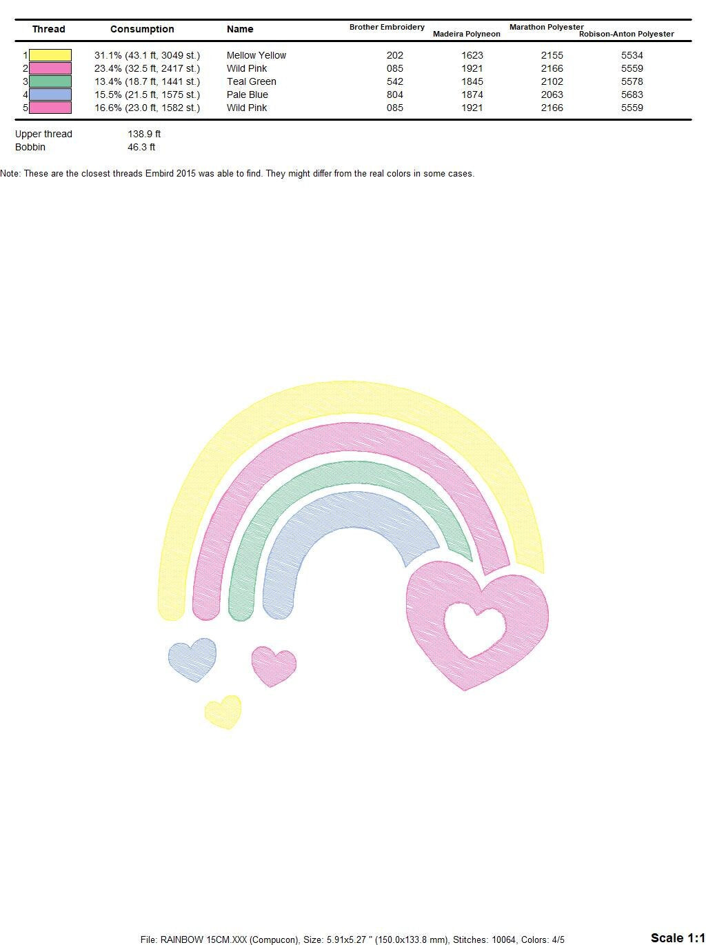 Rainbow embroidery design - Heart embroidery designs machine embroidery pattern - Baby girls embroidery file - rainbow with hearts pes jef Marcia Embroidery