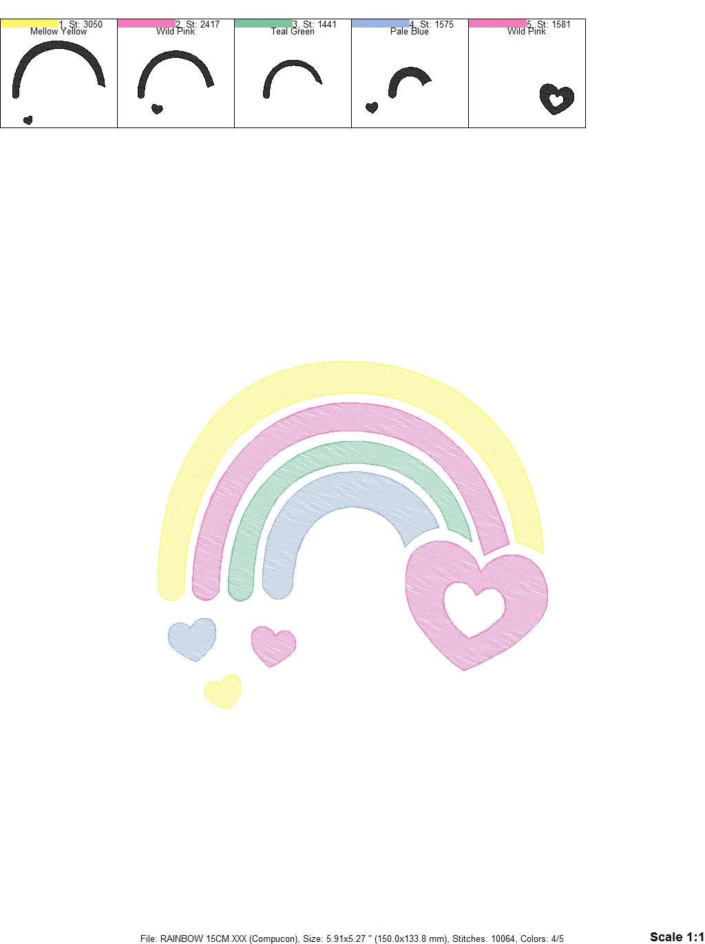 Rainbow embroidery design - Heart embroidery designs machine embroidery pattern - Baby girls embroidery file - rainbow with hearts pes jef Marcia Embroidery
