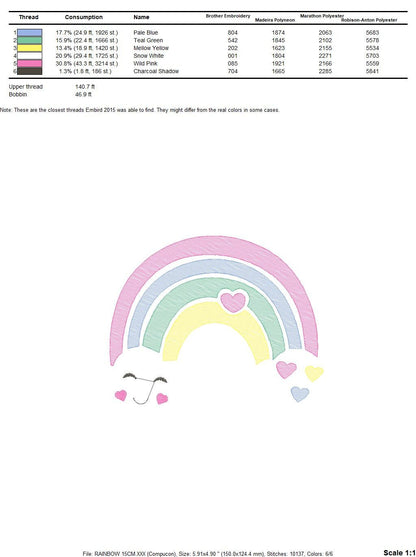 Rainbow embroidery design - Cloud embroidery designs machine embroidery pattern - Baby girls embroidery file - rainbow rippled star heart Marcia Embroidery