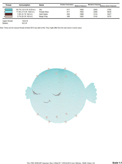 Puffer Fish embroidery designs - Ocean animals embroidery design machine embroidery pattern - Sleeping fish embroidery file - sea animals