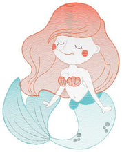 Charger l&#39;image dans la galerie, Mermaid embroidery designs - Princess embroidery design machine embroidery pattern - Mermaid rippled design Baby girl embroidery download
