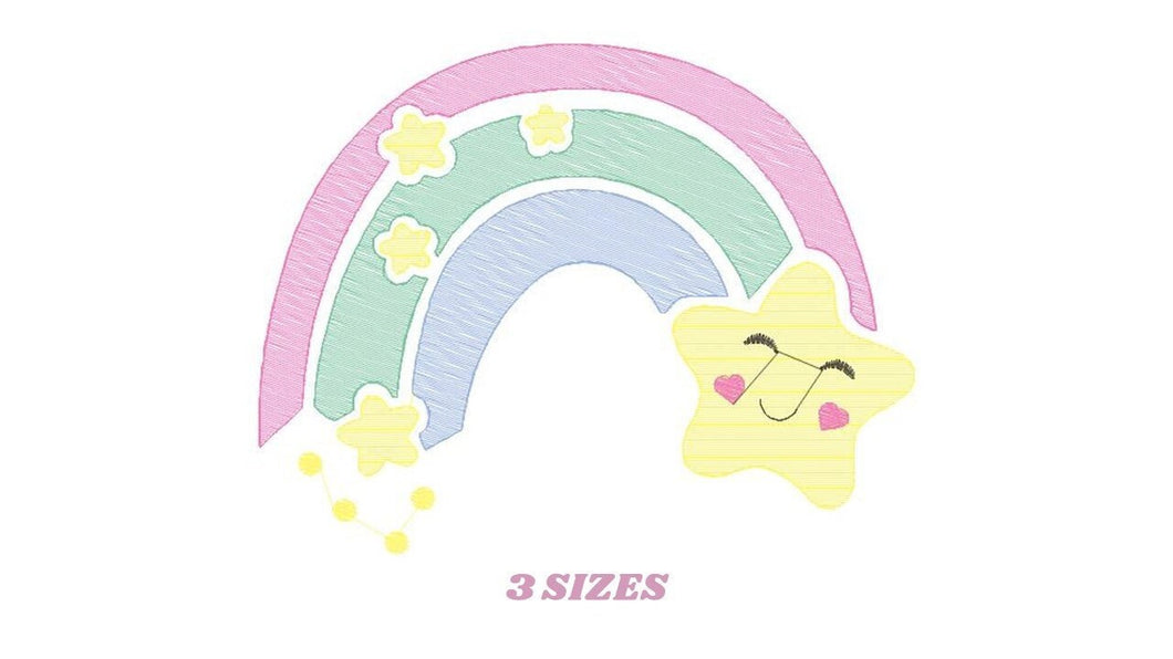 Rainbow with Stars embroidery design - Rainbow embroidery designs machine embroidery pattern - Baby girl embroidery file - instant download