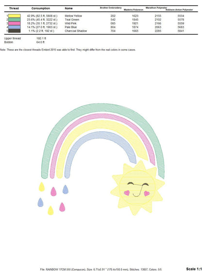 Rainbow embroidery design - Sun embroidery designs machine embroidery pattern - sky embroidery file - kid embroidery rainbow pes download Marcia Embroidery