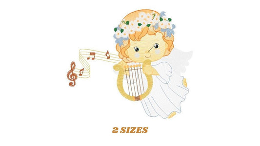 Angel with harp embroidery designs - Baby boy embroidery design machine embroidery pattern - Angel embroidery file - instant download jef