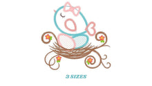 Load image into Gallery viewer, Birds nest embroidery designs - Bird with eggs embroidery design machine embroidery pattern - instant download - bird family applique design
