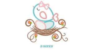 Birds nest embroidery designs - Bird with eggs embroidery design machine embroidery pattern - instant download - bird family applique design