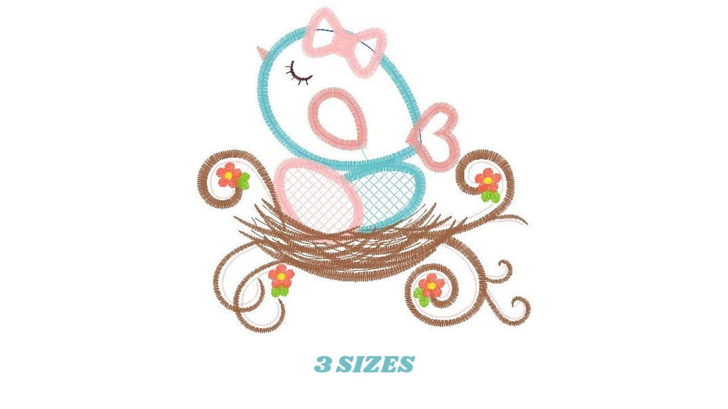 Birds nest embroidery designs - Bird with eggs embroidery design machine embroidery pattern - instant download - bird family applique design