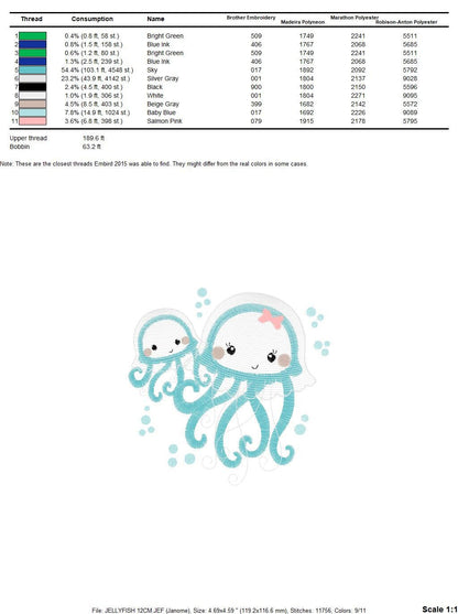 Jellyfish embroidery design - Octopus embroidery designs machine embroidery pattern - Ocean animals embroidery - instant digital download Marcia Embroidery