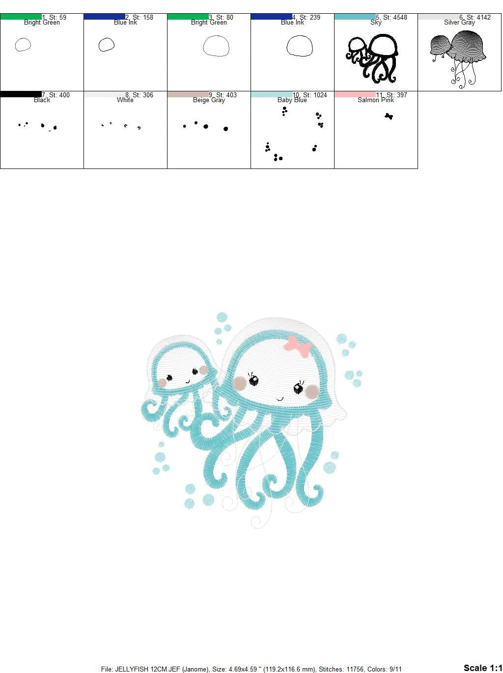 Jellyfish embroidery design - Octopus embroidery designs machine embroidery pattern - Ocean animals embroidery - instant digital download Marcia Embroidery