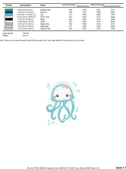 Jellyfish embroidery design - Octopus embroidery designs machine embroidery pattern - Ocean animals embroidery applique - instant download