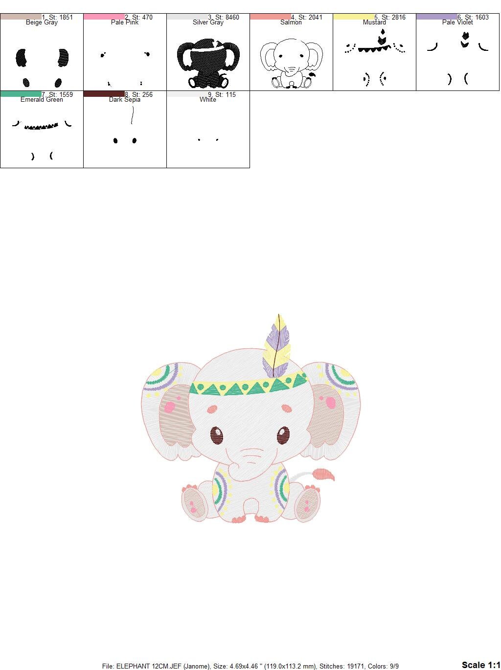 Indian Elephant embroidery designs - Animal embroidery design machine embroidery pattern - Boy embroidery file - elephant with body paint